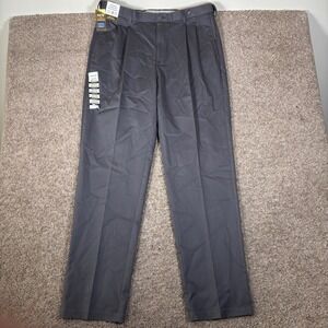 Haggar Men's Classic Fit Pleated Iron Free Premium Khaki Pants 36x34 Gray